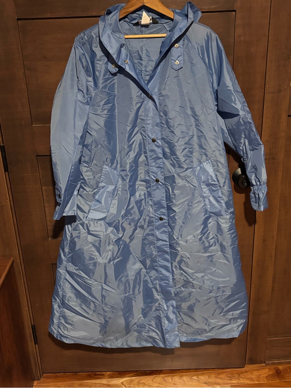 Aqua Sheen Light Blue Hooded Trench Coat - Women's Waterproof Jacket